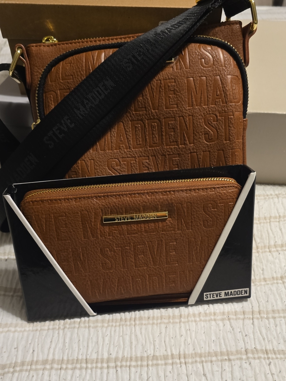 Steve Madden Brown Embossed Crossbody with Matching Wallet